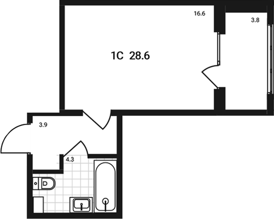 Планировка студии 25.90 м² в ЖК «Аэрополис»