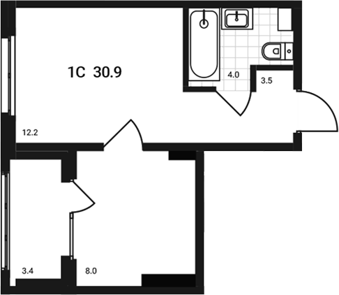 Планировка 2е-к.кв 28.90 м² в ЖК «Аэрополис»