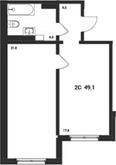 Планировка 2е-к.кв 49.10 м² в ЖК «Аэрополис»