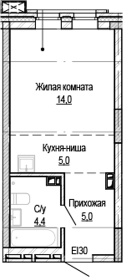 Планировка студии 28.40 м² в ЖК «Кварталы Немировича-2»