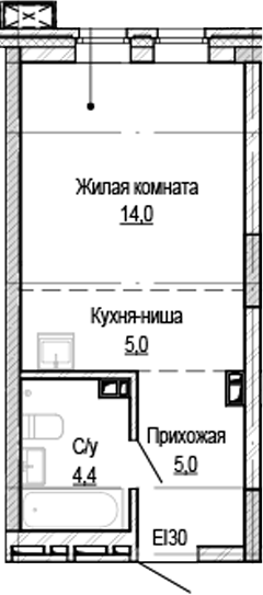 Планировка студии 28.40 м² в ЖК «Кварталы Немировича-2»
