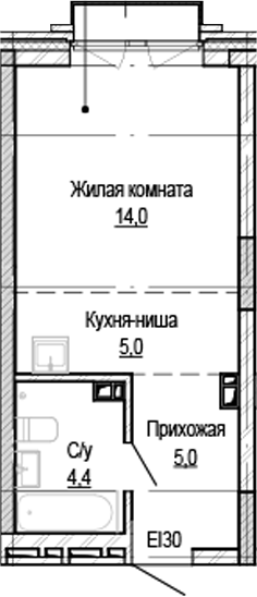 Планировка студии 27.70 м² в ЖК «Кварталы Немировича-2»