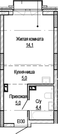 Планировка студии 27.90 м² в ЖК «Кварталы Немировича-2»
