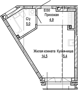 Планировка студии 29.81 м² в ЖК «Кварталы Немировича-2»