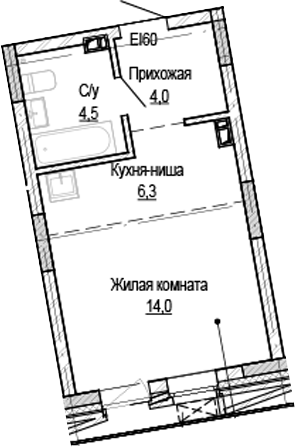 Планировка студии 28.84 м² в ЖК «Кварталы Немировича-2»