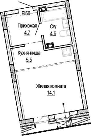 Планировка студии 28.94 м² в ЖК «Кварталы Немировича-2»