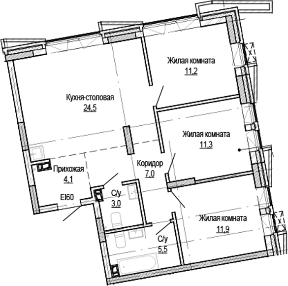 Планировка 3-к.кв 78.50 м² в ЖК «Кварталы Немировича-2»