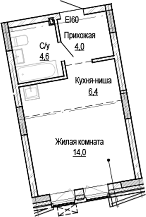 Планировка студии 29.00 м² в ЖК «Кварталы Немировича-2»