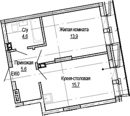Планировка 1-к.кв 39.80 м² в ЖК «Кварталы Немировича-2»