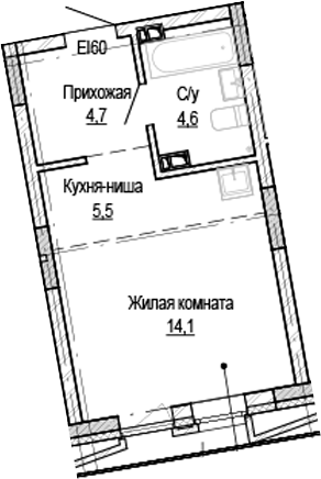 Планировка студии 28.94 м² в ЖК «Кварталы Немировича-2»