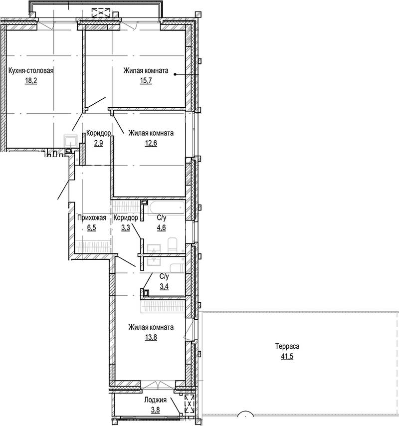 Планировка 3-к.кв 81.03 м² в ЖК «Кварталы Немировича-2»