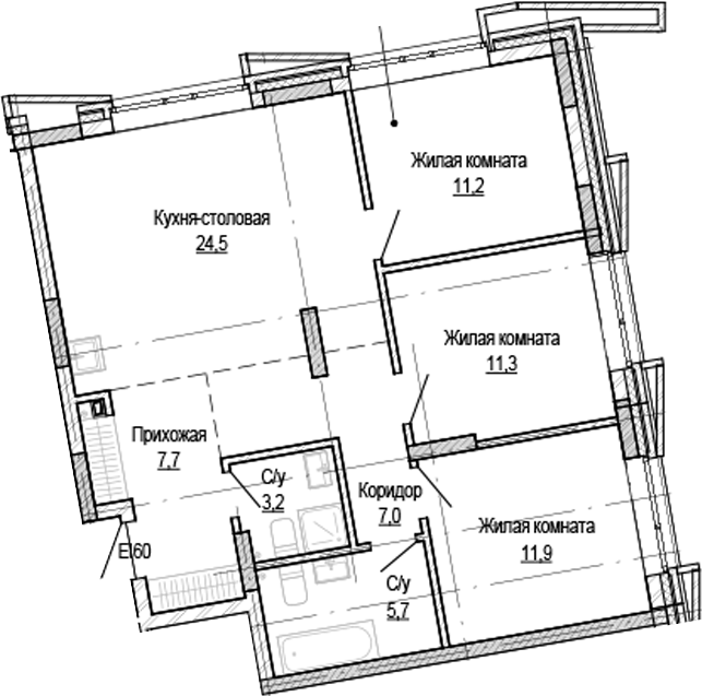 Планировка 3-к.кв 82.50 м² в ЖК «Кварталы Немировича-2»