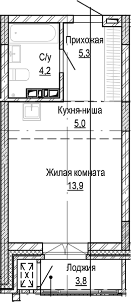 Планировка студии 28.40 м² в ЖК «Кварталы Немировича-2»