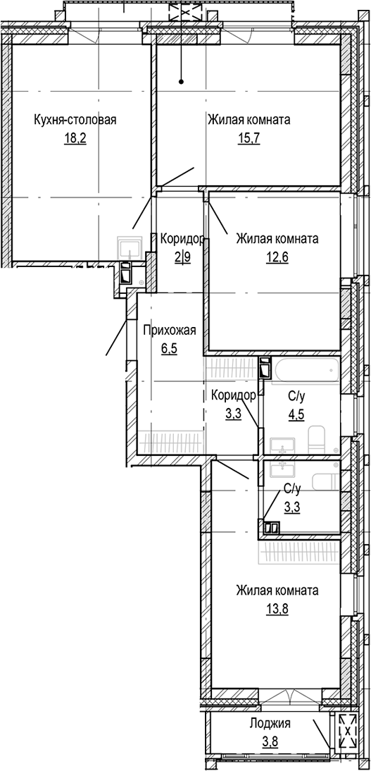Планировка 3-к.кв 80.78 м² в ЖК «Кварталы Немировича-2»