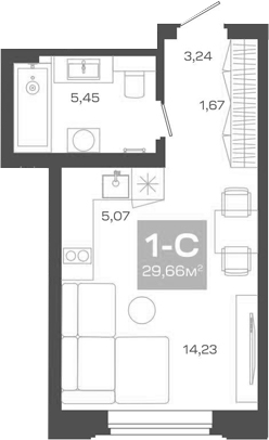 Планировка студии 29.66 м² в ЖК «Пульсар»