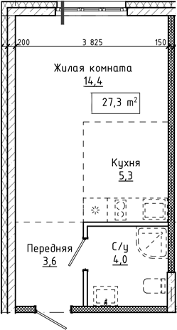 Планировка студии 27.30 м² в ЖК «Крем. Белокуриха»