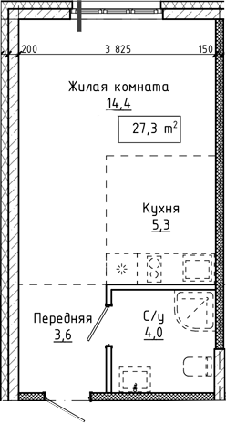 Планировка студии 27.30 м² в ЖК «Крем. Белокуриха»