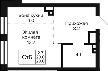 Планировка студии 29.00 м² в ЖК «Сподвижники»