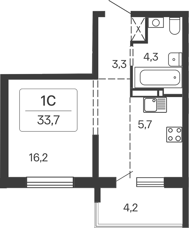 Планировка студия 29.50 м² в ЖК «Квартал Сосновый Бор»