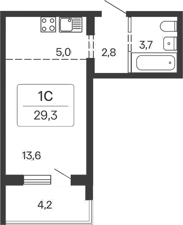 Планировка студия 25.10 м² в ЖК «Квартал Сосновый Бор»