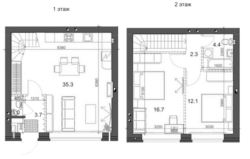 Планировка таунхаусы 76.51 м² в ЖК «Коттеджный поселок Березки Садовый»