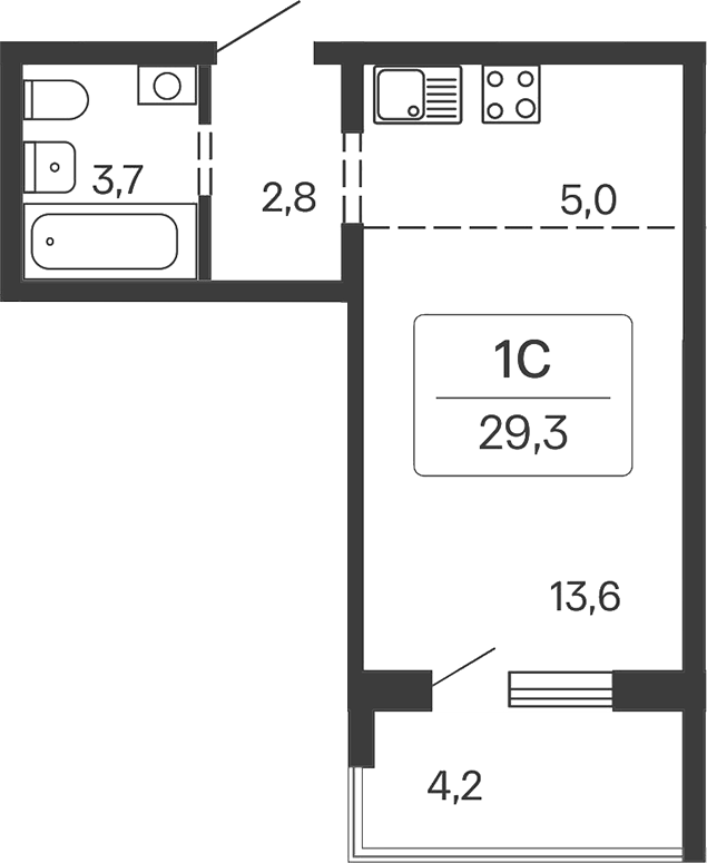 Планировка студия 25.10 м² в ЖК «Квартал Сосновый Бор»