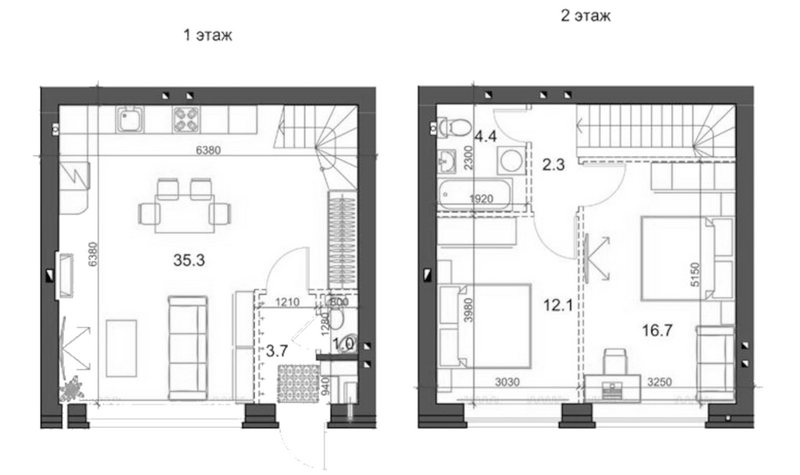 Планировка таунхаусы 76.51 м² в ЖК «Коттеджный поселок Березки Садовый»