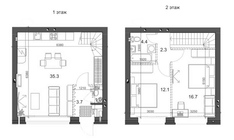 Планировка таунхаусы 76.51 м² в ЖК «Коттеджный поселок Березки Садовый»