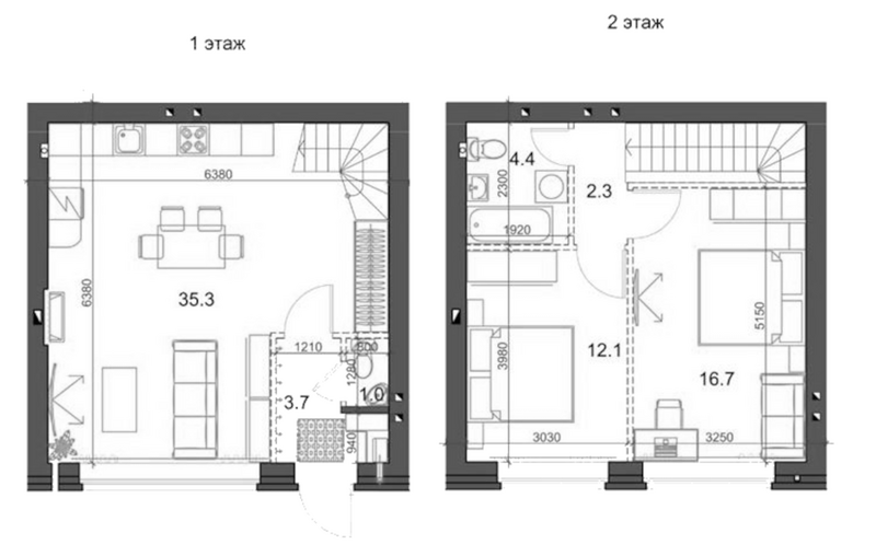 Планировка таунхаусы 76.51 м² в ЖК «Коттеджный поселок Березки Садовый»