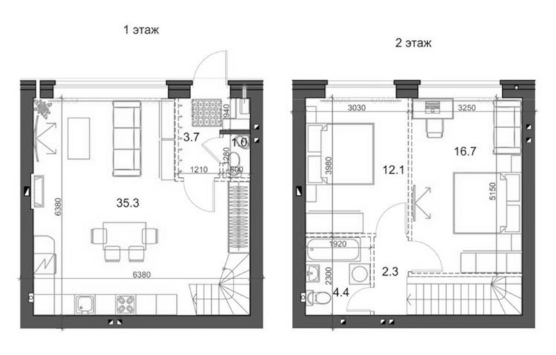 Планировка таунхаус 76.51 м² в ЖК «Коттеджный поселок Березки Садовый»