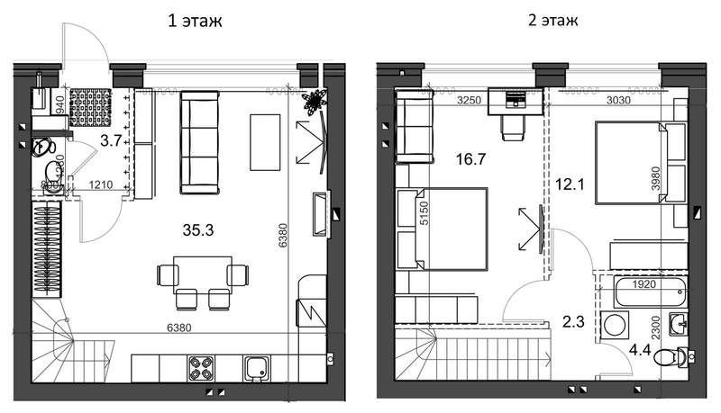 Планировка таунхаусы 76.51 м² в ЖК «Коттеджный поселок Березки Садовый»