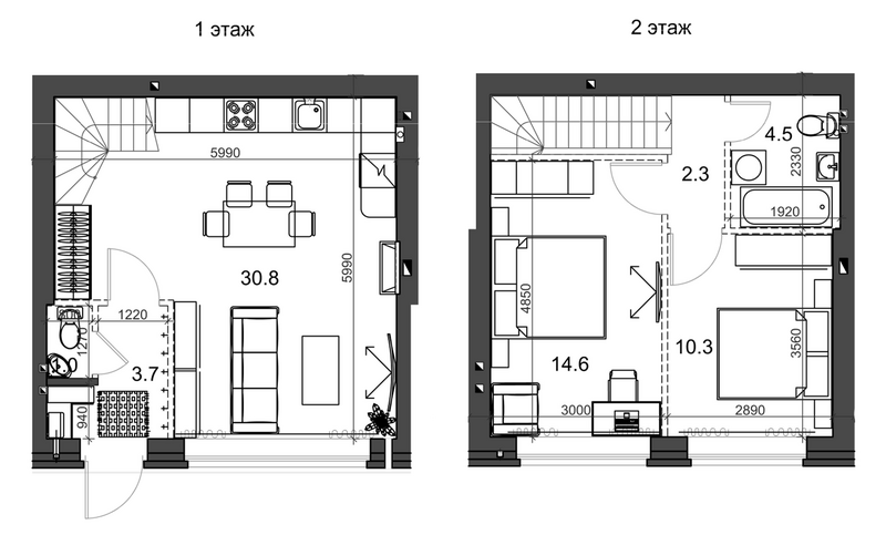 Планировка таунхаус 68.06 м² в ЖК «Коттеджный поселок Березки Садовый»