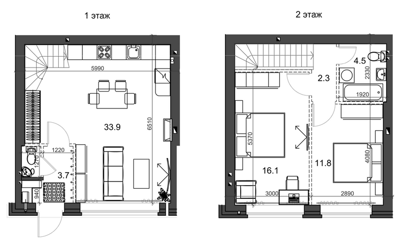 Планировка таунхаусы 74.26 м² в ЖК «Коттеджный поселок Березки Садовый»