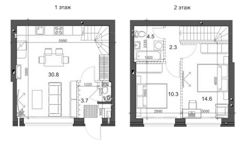 Планировка таунхаусы 68.06 м² в ЖК «Коттеджный поселок Березки Садовый»