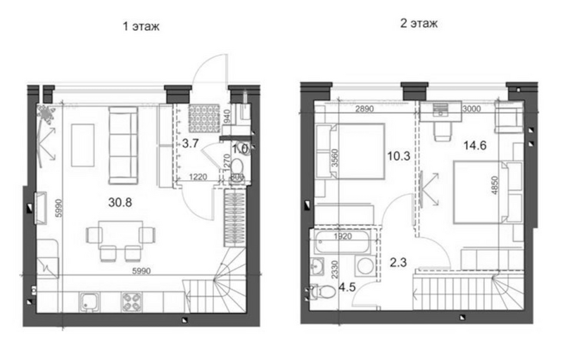 Планировка таунхаус 68.06 м² в ЖК «Коттеджный поселок Березки Садовый»