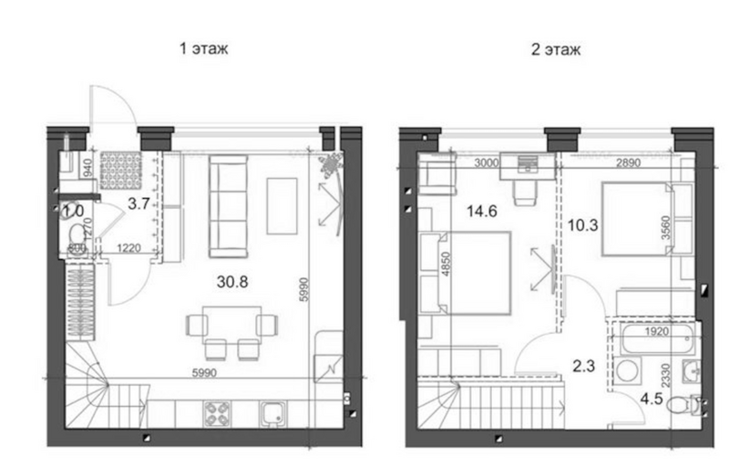 Планировка таунхаус 68.06 м² в ЖК «Коттеджный поселок Березки Садовый»