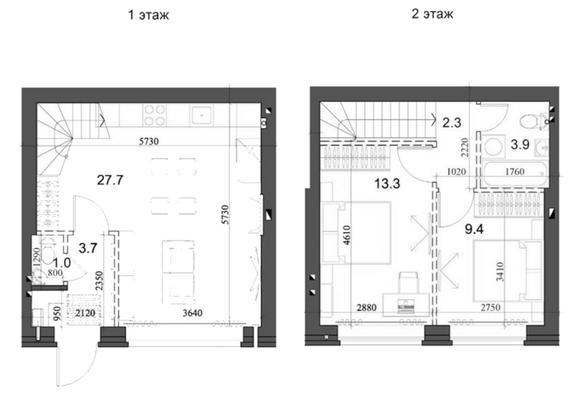 Планировка таунхаус 62.29 м² в ЖК «Коттеджный поселок Березки Садовый»