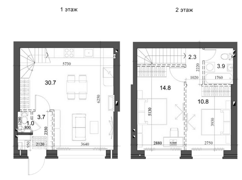 Планировка таунхаус 68.20 м² в ЖК «Коттеджный поселок Березки Садовый»