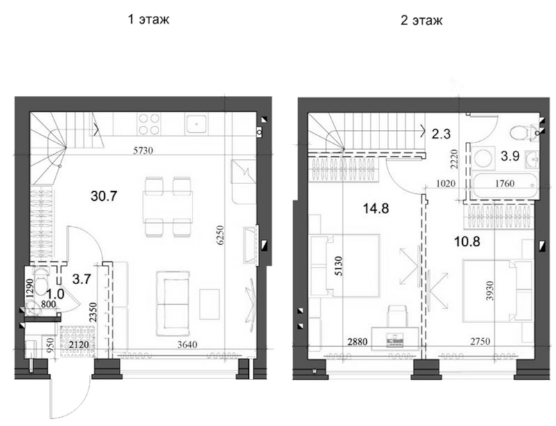 Планировка таунхаус 68.20 м² в ЖК «Коттеджный поселок Березки Садовый»