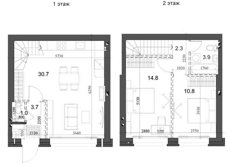 Планировка таунхаус 68.20 м² в ЖК «Коттеджный поселок Березки Садовый»