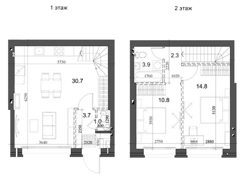 Планировка таунхаусы 68.20 м² в ЖК «Коттеджный поселок Березки Садовый»