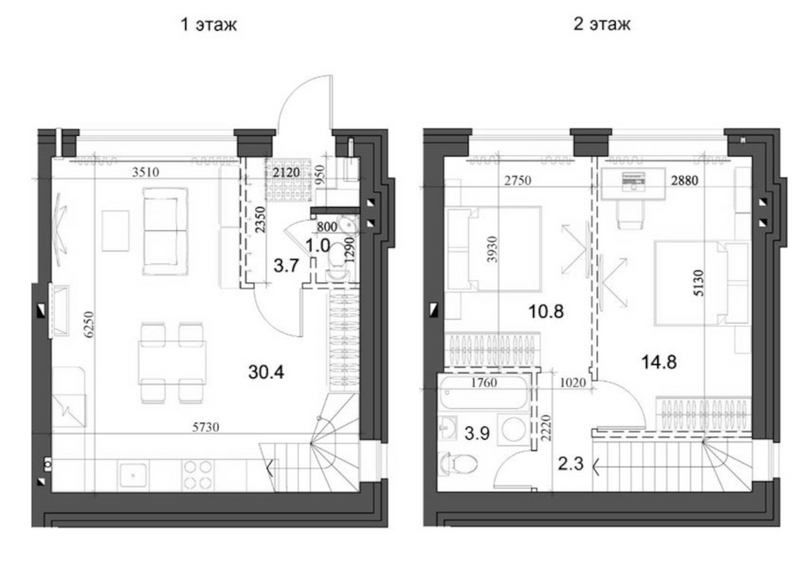 Планировка таунхаусы 67.90 м² в ЖК «Коттеджный поселок Березки Садовый»