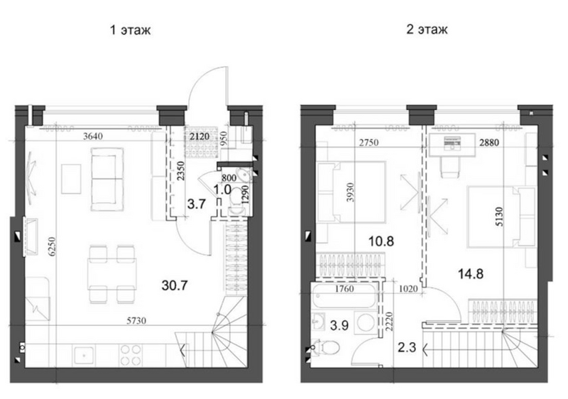 Планировка таунхаусы 68.20 м² в ЖК «Коттеджный поселок Березки Садовый»