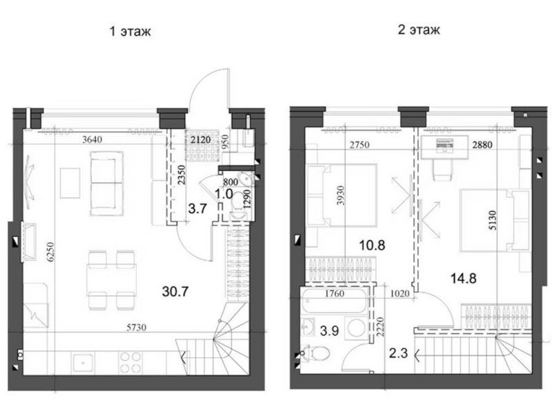 Планировка таунхаус 68.20 м² в ЖК «Коттеджный поселок Березки Садовый»