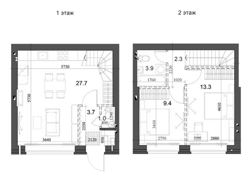Планировка таунхаусы 62.29 м² в ЖК «Коттеджный поселок Березки Садовый»