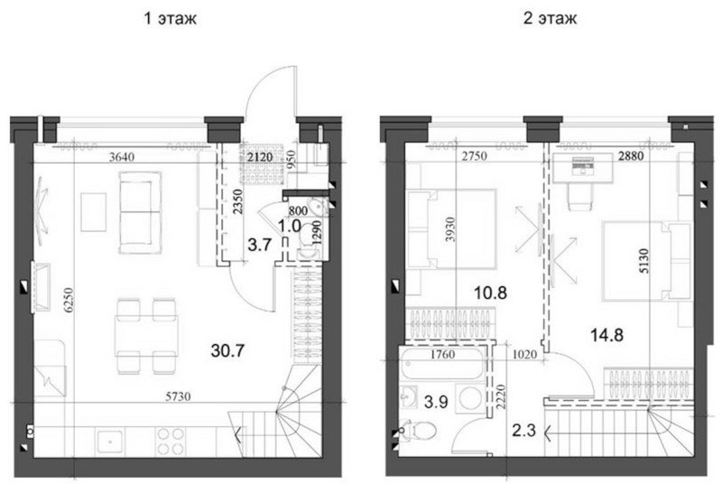 Планировка таунхаус 68.20 м² в ЖК «Коттеджный поселок Березки Садовый»