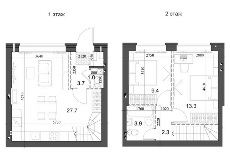 Планировка таунхаусы 62.29 м² в ЖК «Коттеджный поселок Березки Садовый»
