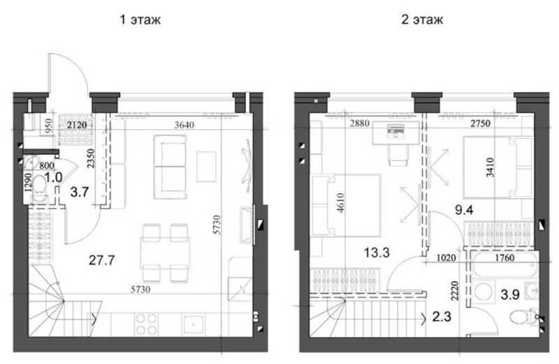 Планировка таунхаус 62.29 м² в ЖК «Коттеджный поселок Березки Садовый»