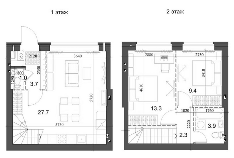 Планировка таунхаусы 62.29 м² в ЖК «Коттеджный поселок Березки Садовый»