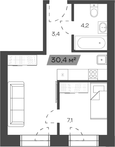 Планировка своб. план. 30.36 м² в ЖК «Freedom Village»